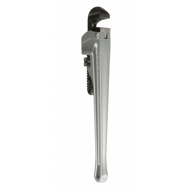Pipe Wrench, Straight, Aluminum, 14 in L, 2 in Jaw Capacity