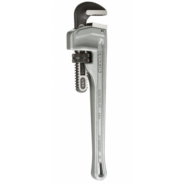 Pipe Wrench, Straight, Aluminum, 14 in L, 2 in Jaw Capacity