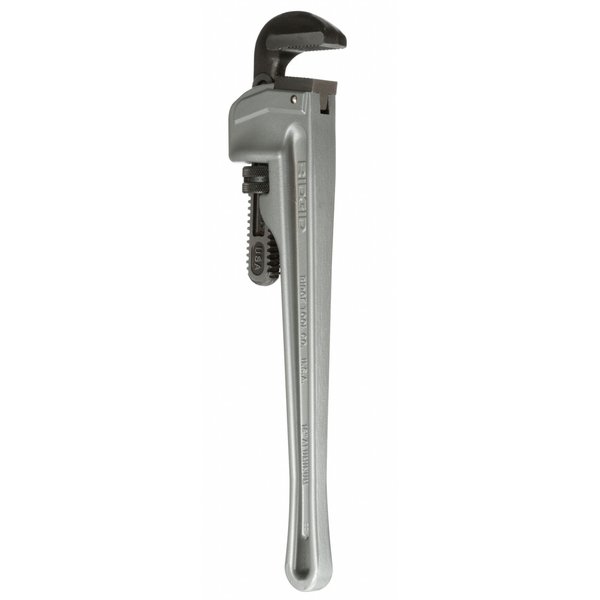 Straight Pipe Wrench: 18 in Length, 2 1/2 in Jaw Capacity, Aluminum, Serrated, Tether Capable