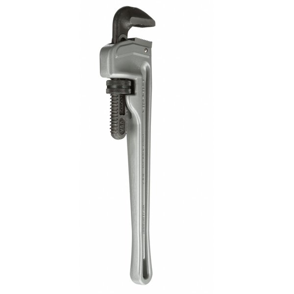 Straight Pipe Wrench: 18 in Length, 2 1/2 in Jaw Capacity, Aluminum, Serrated, Tether Capable