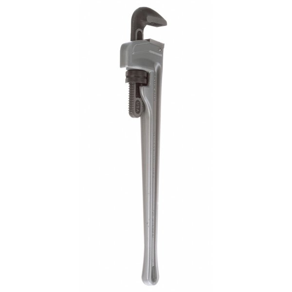 Straight Pipe Wrench: 24 in Length, 3 in Jaw Capacity, Aluminum, Serrated, Tether Capable