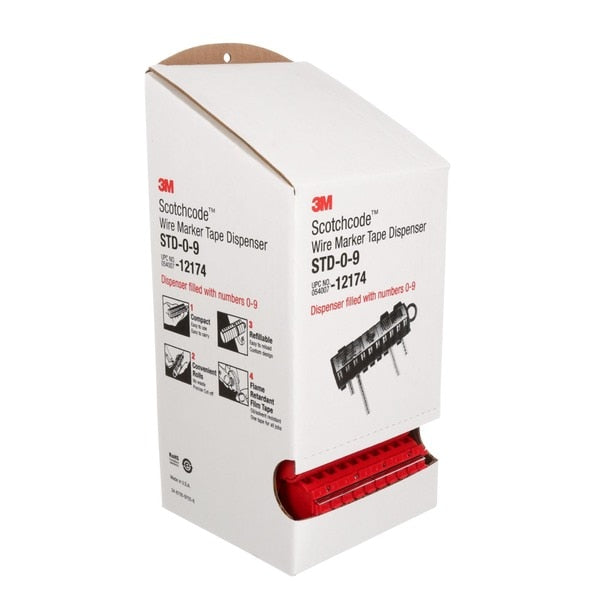Wire Marker Dispenser w/Tape, Preprinted, Legend 0 to 9, Polyester Film, 5,760 Labels, Max Temp 250F