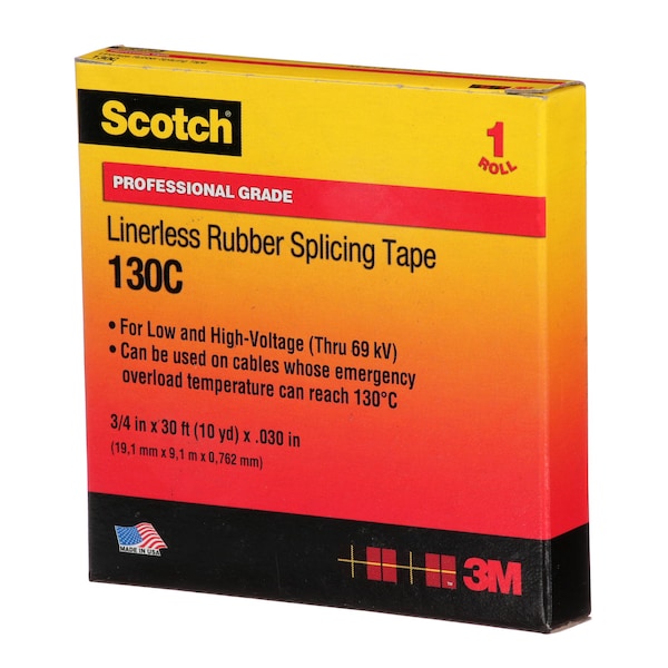 Rubber Splicing Tape, 130C, Scotch, 3/4 in W x 30 ft L, 30 mil thick, Black, 1 Pack