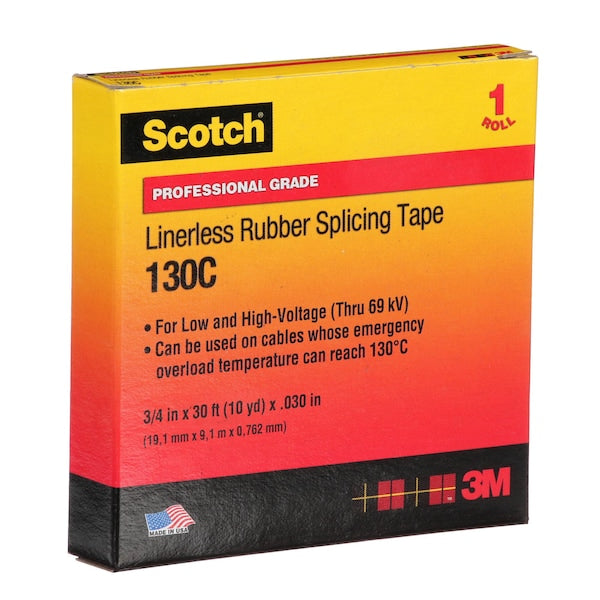 Rubber Splicing Tape, 130C, Scotch, 3/4 in W x 30 ft L, 30 mil thick, Black, 1 Pack