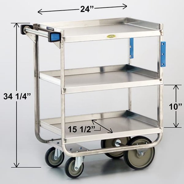Stainless Steel Utility Cart; 700 Lb Capacity, 3 Shelf, 15-1/2