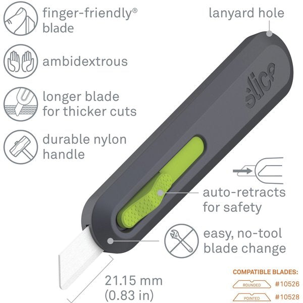 Self-Retracting Blade Utility Knife, Green