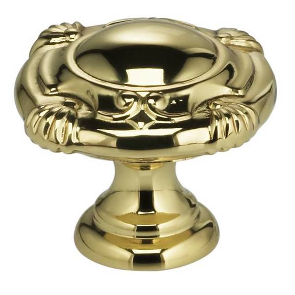 Ornate Cabinet Knob Bright Brass 1-3/16