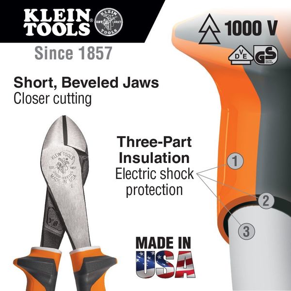 8 1/4 in Diagonal Cutting Plier Standard Cut Oval Nose Insulated