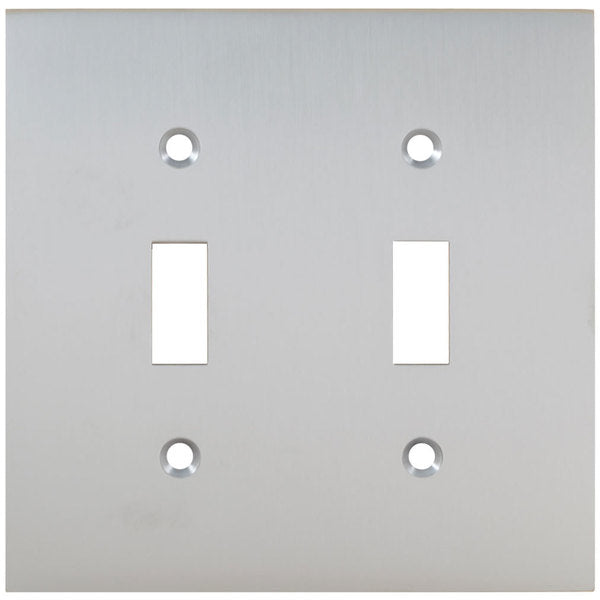 Double Modern Switch Plate, Number of Gangs: 2 Solid Brass, Polished Brass, Lacquered Finish