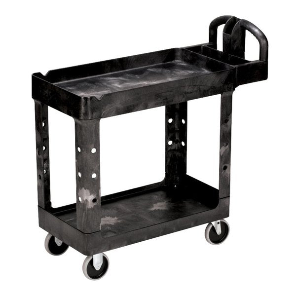 Plastic Utility Cart with Deep Lipped Plastic Shelves, Ergonomic, 2 Shelves, 500 lb