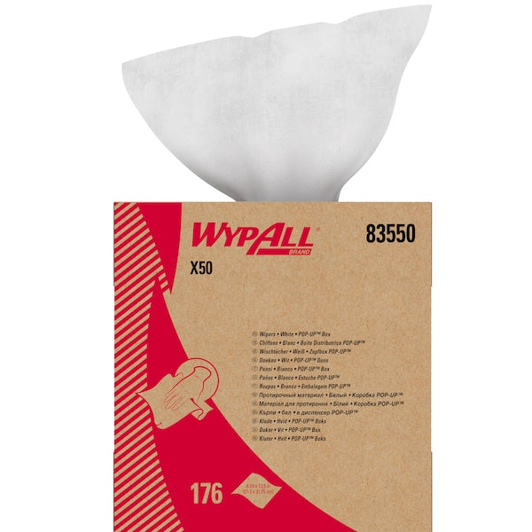 Dry Wipe, X50, Light Absorbency, Pop Up Box, Hydroknit, 8 1/4 in x 16 3/4 in, 176 Sheets, 10 Pack