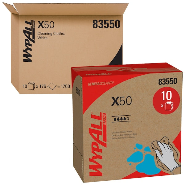 Dry Wipe, X50, Light Absorbency, Pop Up Box, Hydroknit, 8 1/4 in x 16 3/4 in, 176 Sheets, 10 Pack