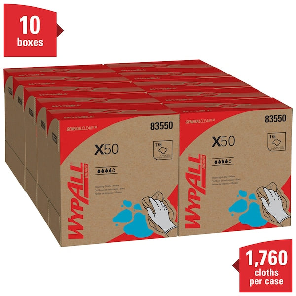 Dry Wipe, X50, Light Absorbency, Pop Up Box, Hydroknit, 8 1/4 in x 16 3/4 in, 176 Sheets, 10 Pack