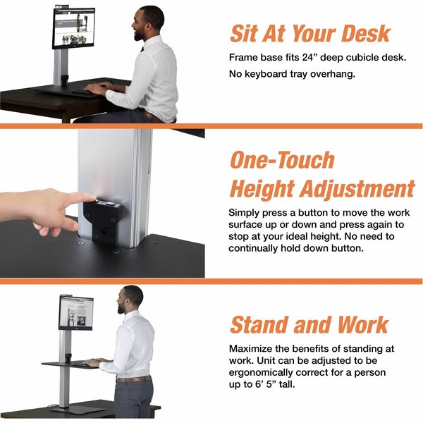 Electric Single Monitor Standing Desk, 23 in D, 28 in W, Yes H, Black, Aluminum