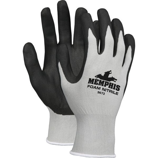 Foam Nitrile Coated Gloves, Palm Coverage, Black/Gray, L, PR