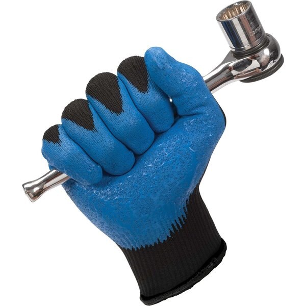 Foam Nitrile Coated Gloves, Palm Coverage, Black/Blue, L, 12PK