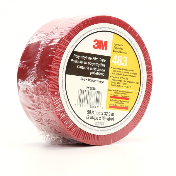 Film Tape, Polyethylene, Red, 2 In x 36 Yd