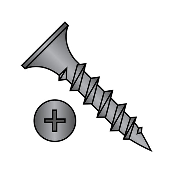 Drywall Screw, #10 x 1 in, Steel, Flat Head Phillips Drive, 4500 PK