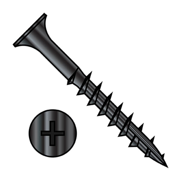 Wood Screw, #6, 1-1/8 in, Black Oxide Carbon Steel Flat Head Phillips Drive, 7000 PK