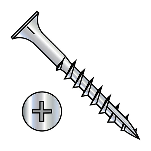 Wood Screw, #10, 1-1/2 in, Zinc Plated Carbon Steel Flat Head Phillips Drive, 4000 PK