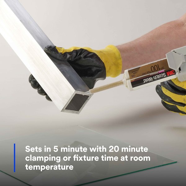 Epoxy Adhesive, DP100 Series, Clear, 1:01 Mix Ratio, 20 min Functional Cure, Dual-Cartridge