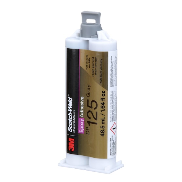 Epoxy Adhesive, DP125 Series, Gray, 1:01 Mix Ratio, 150 min Functional Cure, Dual-Cartridge