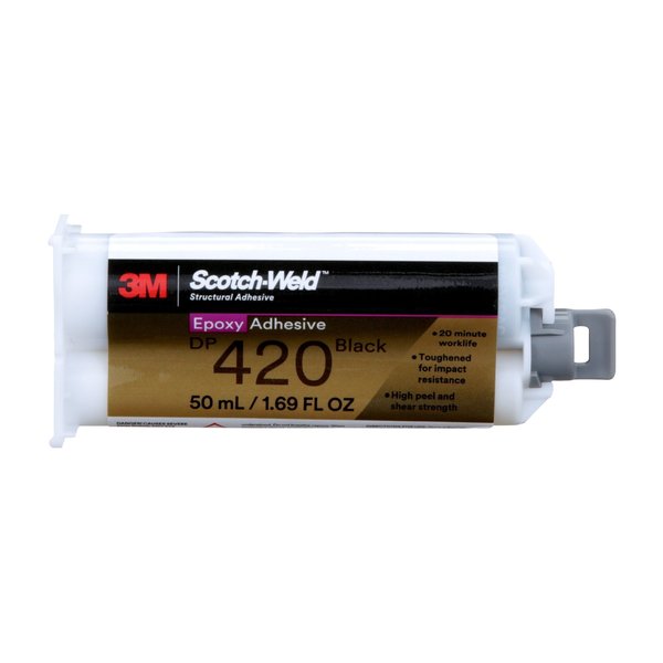 Epoxy Adhesive, DP420 Series, Black, 2:01 Mix Ratio, 2 hr Functional Cure, Dual-Cartridge