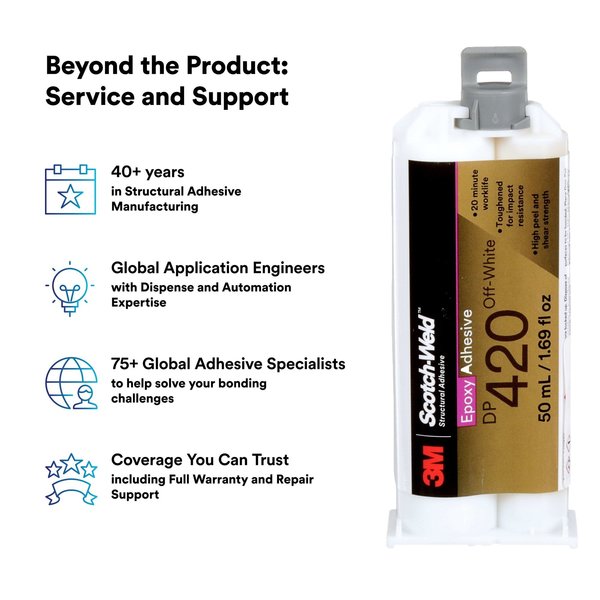 Epoxy Adhesive, DP420 Series, Off-White, 2:01 Mix Ratio, 2 hr Functional Cure, Dual-Cartridge
