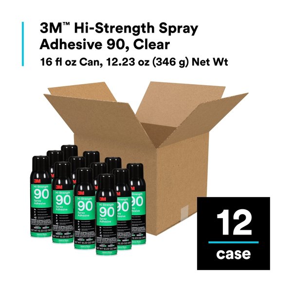Spray Adhesive, Hi-Strength 90 Series, Clear, 12.23 oz, Aerosol Can