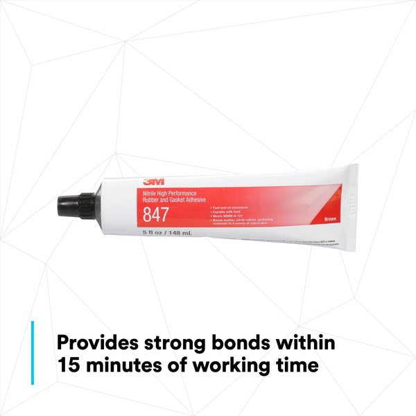 Rubber and Gasket Adhesive, 847, 5 fl oz, Tube, Brown