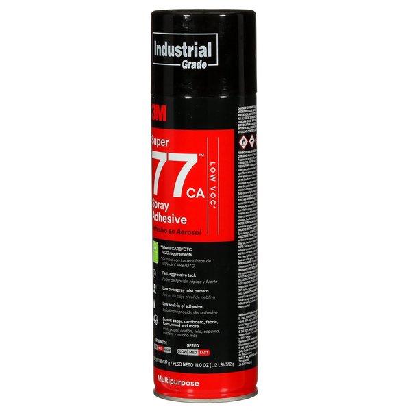 Spray Adhesive, Super 77CA Series, Clear, 18 oz, Aerosol Can