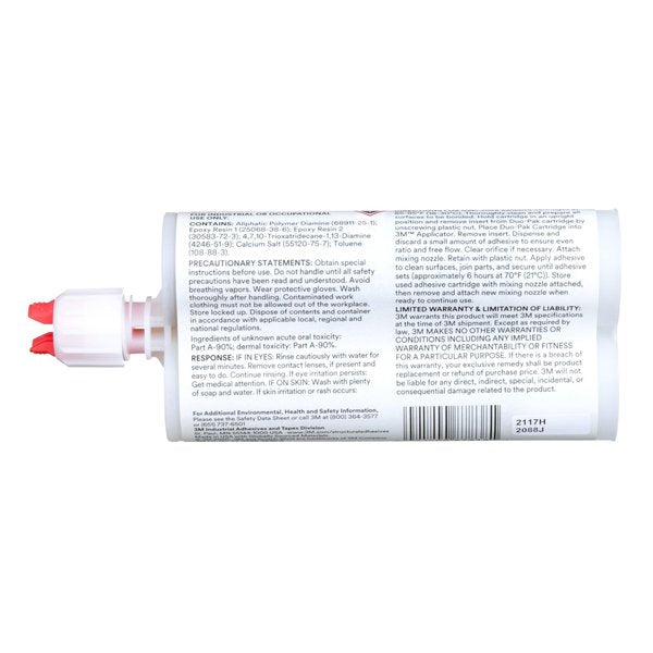 Epoxy Adhesive, DP190 Series, Clear, 1:01 Mix Ratio, 12 hr Functional Cure, Dual-Cartridge