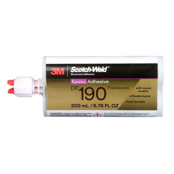 Epoxy Adhesive, DP190 Series, Clear, 1:01 Mix Ratio, 12 hr Functional Cure, Dual-Cartridge