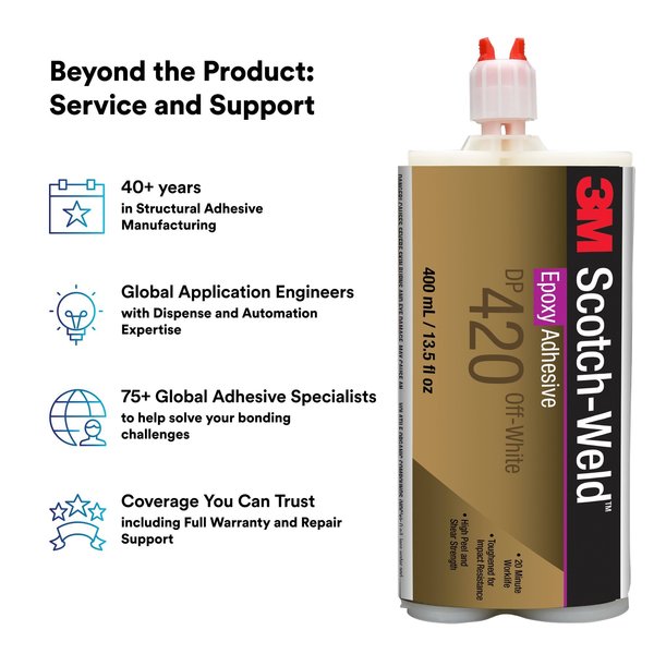 Epoxy Adhesive, DP420 Series, Off-White, 2:01 Mix Ratio, 2 hr Functional Cure, Dual-Cartridge