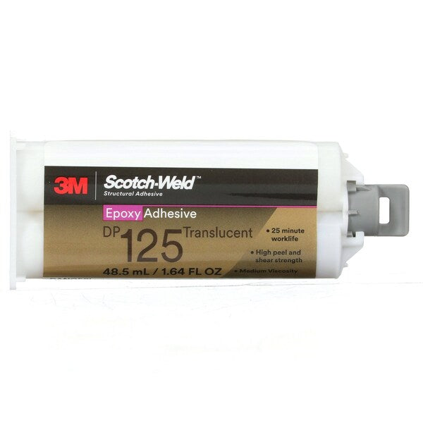 Epoxy Adhesive, DP125 Series, Clear, 1:01 Mix Ratio, 150 min Functional Cure, Dual-Cartridge
