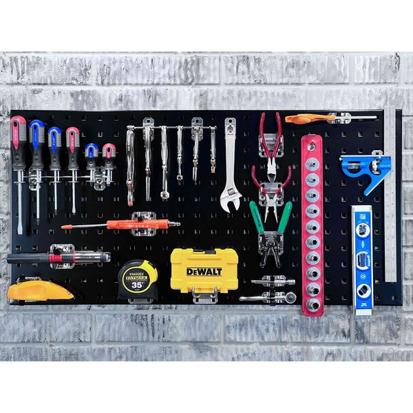 (2) 18 In. W x 36 In. H Black Steel Square Hole Pegboards 30 pc. LocHook Assortment & Hanging Bin System