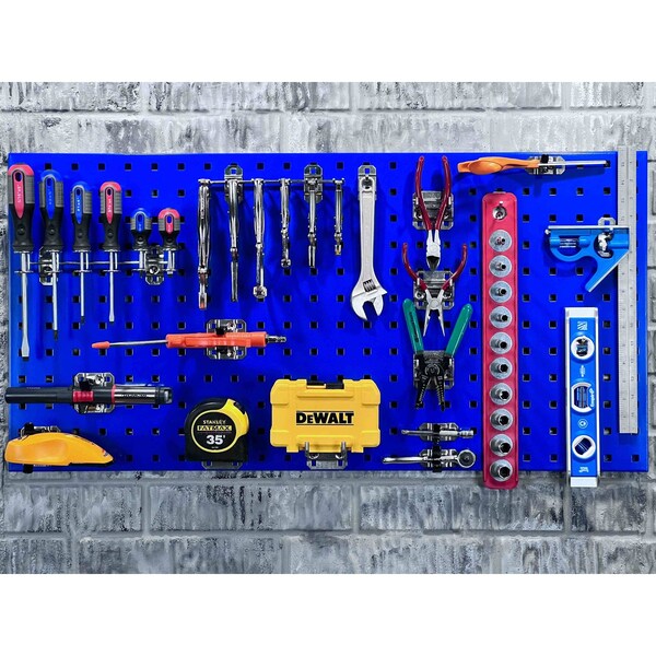 (2) 18 In. W x 36 In. H Blue Steel Square Hole Pegboards 30 pc. LocHook Assortment & Hanging Bin System