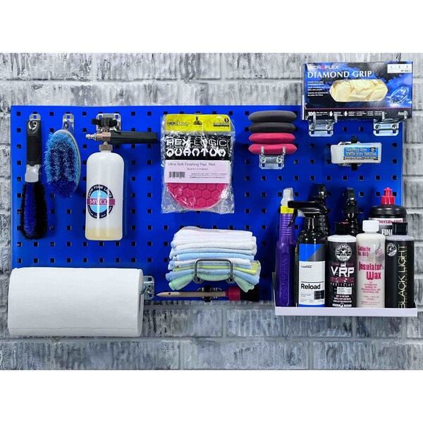 (2) 18 In. W x 36 In. H Blue Steel Square Hole Pegboards 30 pc. LocHook Assortment & Hanging Bin System