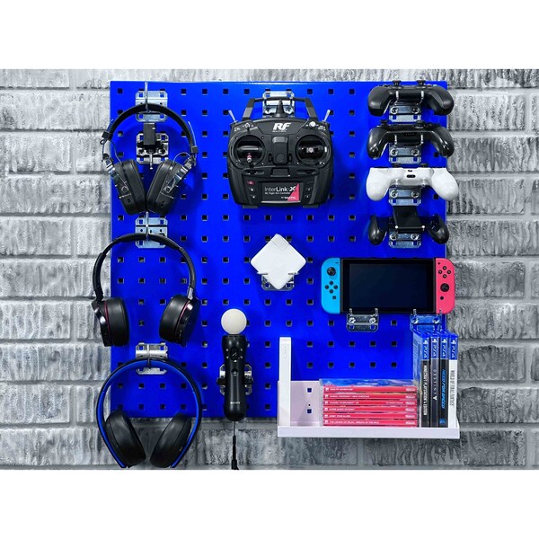 (2) 24 In. W x 24 In. H Blue Epoxy 18-Gauge Steel Square Hole Pegboards 46 pc. LocHook Assortment