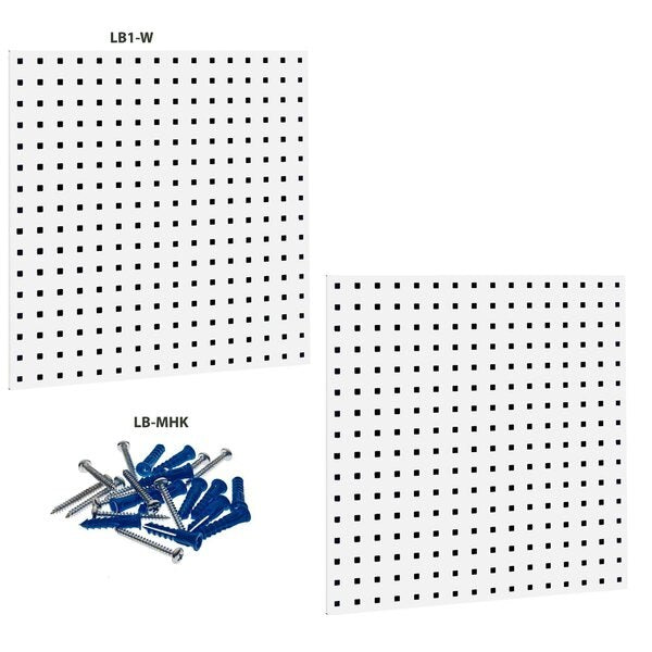 (2) 24 In. W x 24 In. H White Epoxy 18-Gauge Steel Square Hole Pegboards Mounting Hardware