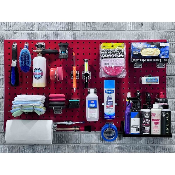 (2) 24 In. W x 42-1/2 In. H Red Epoxy 18-Gauge Steel Square Hole Pegboards 63 pc. LocHook Assortment