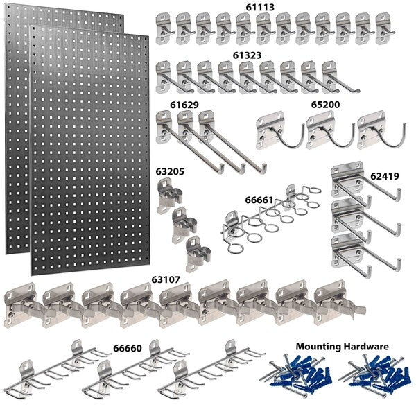 (2) 24 In. W x 42-1/2 In. H Stainless Steel Square Hole Pegboards 45 pc. Stainless LocHook Assortment