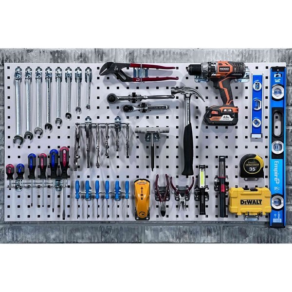 (2) 24 In. W x 42-1/2 In. H White Epoxy 18-Gauge Steel Square Hole Pegboards 63 pc. LocHook Assortment