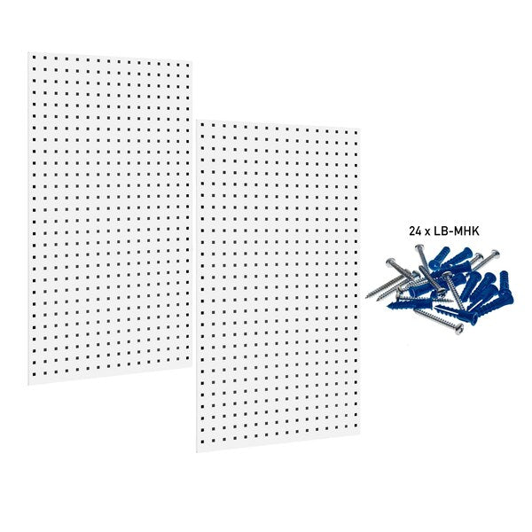 (2) 24 In. W x 42-1/2 In. H White Epoxy 18-Gauge Steel Square Hole Pegboards Mounting Hardware
