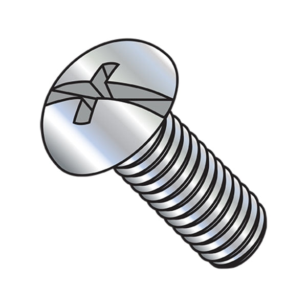 #10-24 x 1 in Combination Phillips/Slotted Round Machine Screw, Zinc Plated Steel, 2000 PK