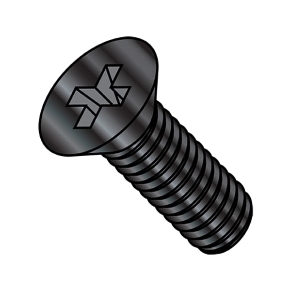 #6-32 x 1-3/8 in Phillips Flat Machine Screw, Black Oxide Steel, 7000 PK