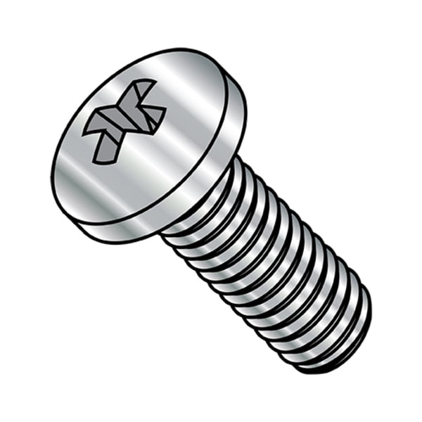 #10-24 x 1 in Phillips Pan Machine Screw, Plain Steel, 2000 PK