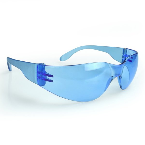 Safety Glasses, Wraparound Light Blue Polycarbonate Lens, Scratch-Resistant