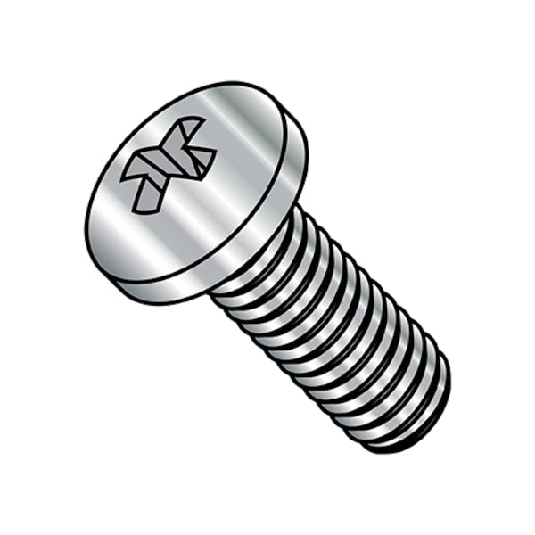#10-24 x 1 in Phillips Pan Machine Screw, Plain Steel, 1000 PK