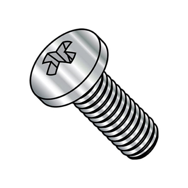 #10-24 x 5/16 in Phillips Pan Machine Screw, Plain Steel, 1000 PK